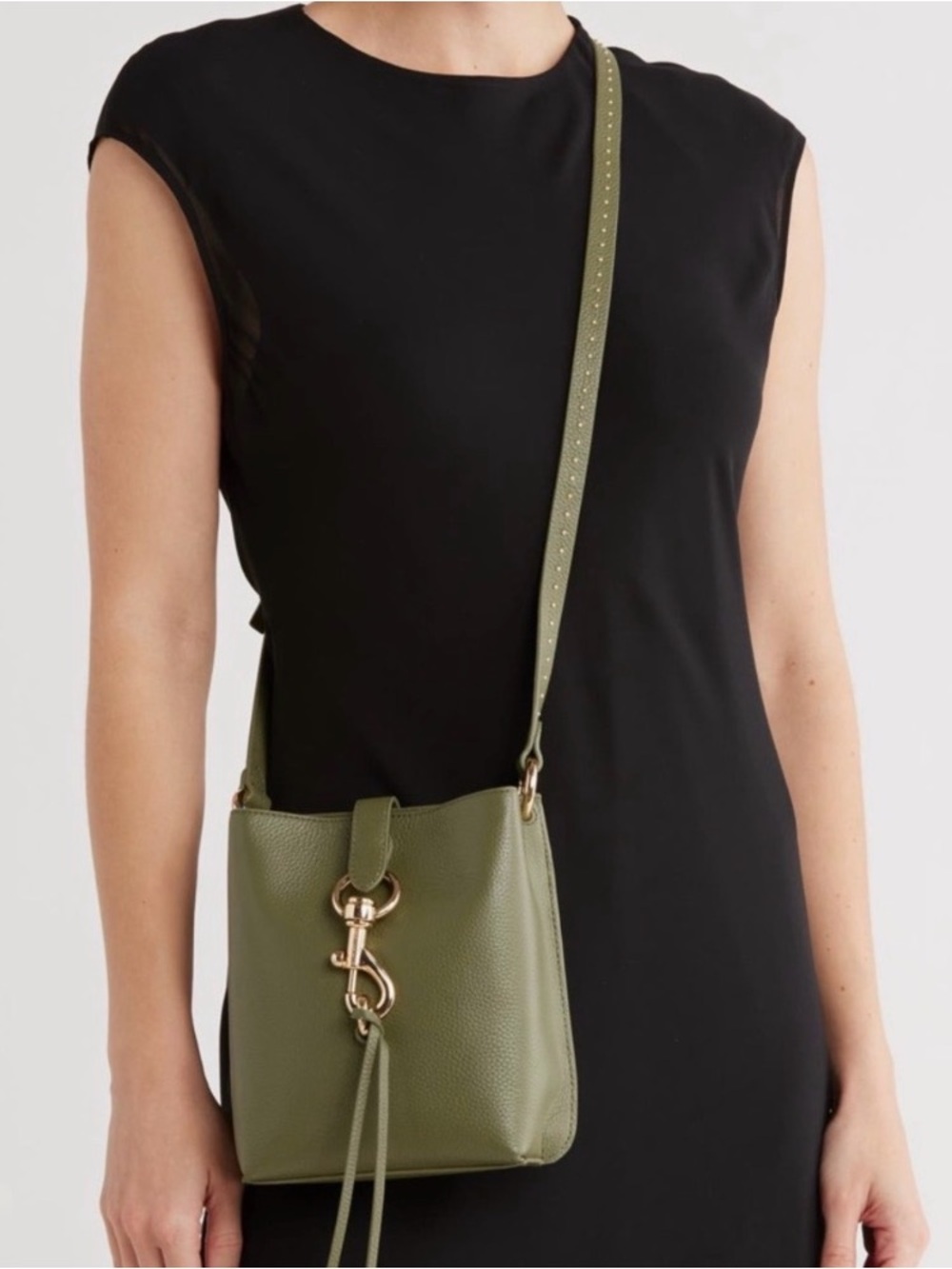 Rebecca Minkoff Olive Green Megan Mini Studded Leather Feed Bag Crossbody